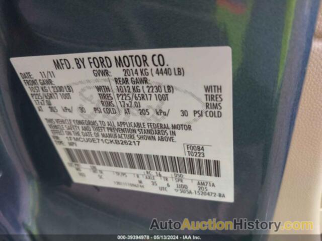 FORD ESCAPE LIMITED, 1FMCU0E71CKB26221