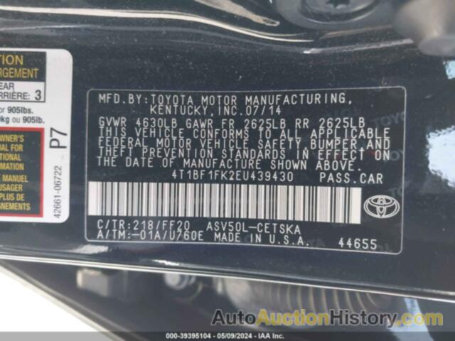 TOYOTA CAMRY SE, 4T1BF1FK2EU439430