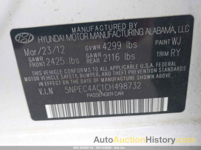 HYUNDAI SONATA SE, 5NPEC4AC1CH498732