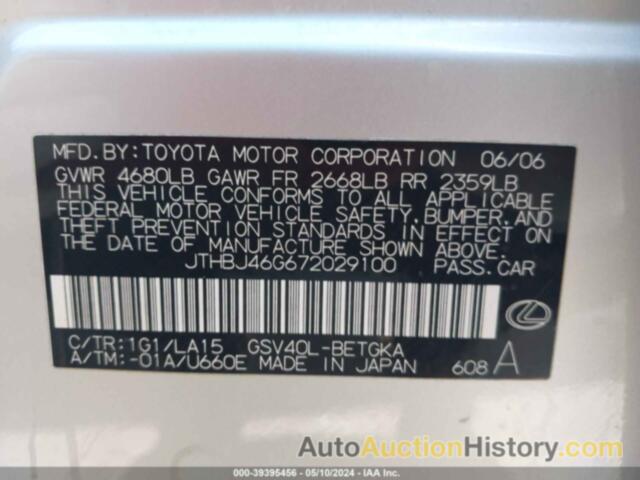 LEXUS ES 350, JTHBJ46G672029100