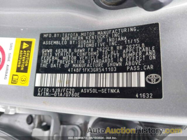 TOYOTA CAMRY LE, 4T4BF1FK3GR541103