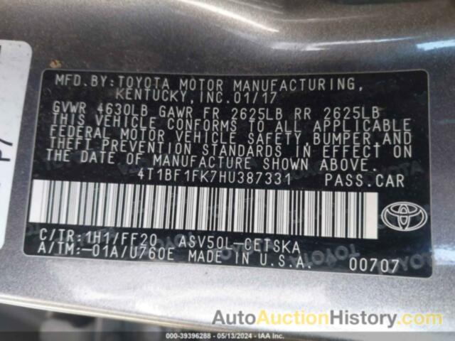 TOYOTA CAMRY SE, 4T1BF1FK7HU387331