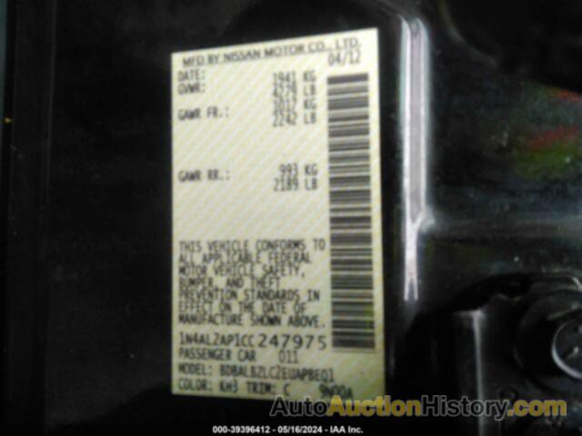 NISSAN ALTIMA 2.5 S, 1N4AL2AP1CC247975