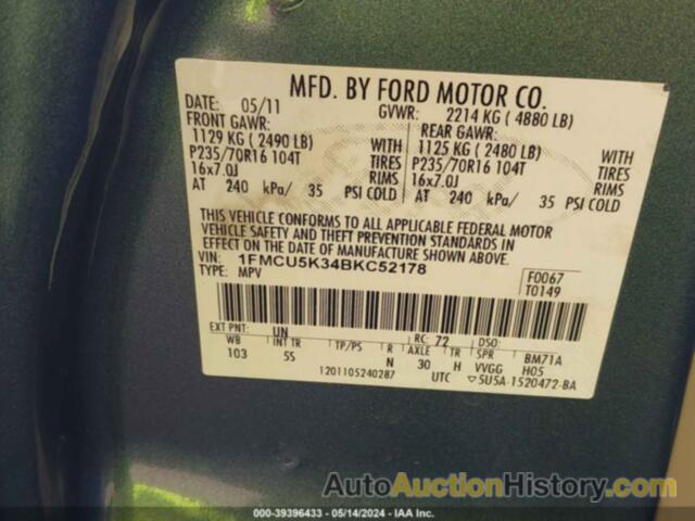 FORD ESCAPE HYBRID LIMITED, 1FMCU5K34BKC52178