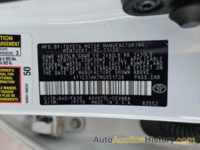 TOYOTA CAMRY LE HYBRID, 4T1C31AK7MU551739