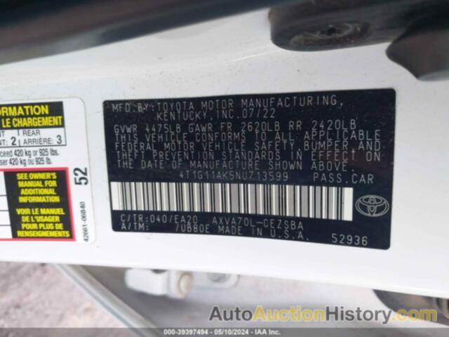 TOYOTA CAMRY SE, 4T1G11AK5NU713599