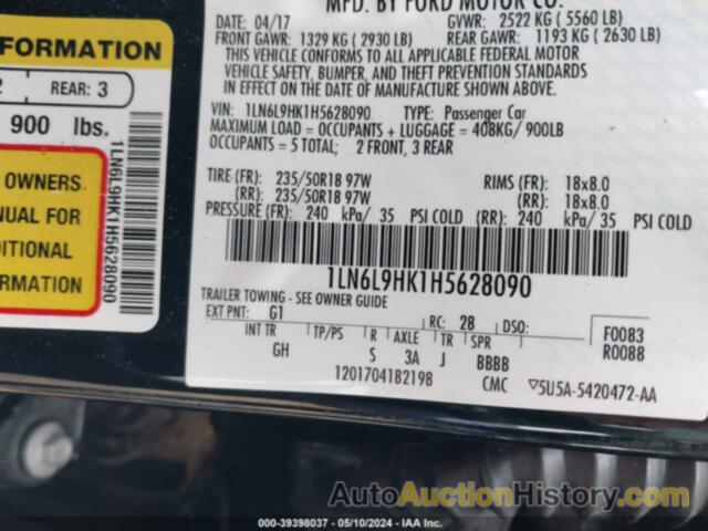 LINCOLN CONTINENTAL, 1LN6L9HK1H5628090