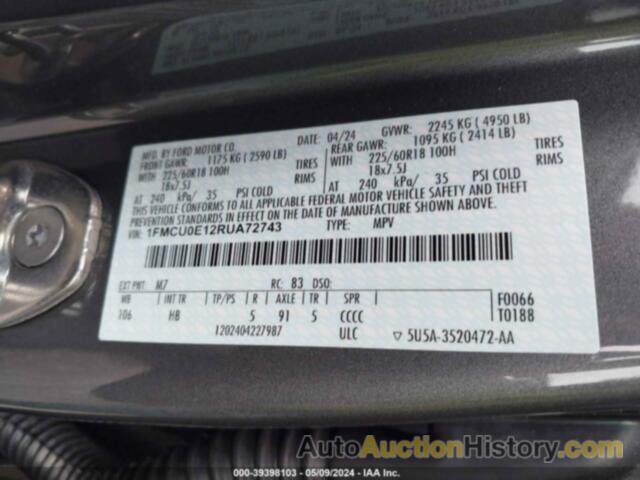 FORD ESCAPE PHEV, 1FMCU0E12RUA72743