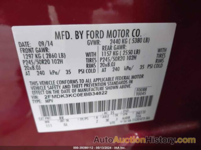 FORD EDGE LIMITED, 2FMDK3KC0EBB34822