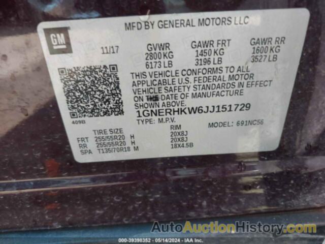 CHEVROLET TRAVERSE 3LT, 1GNERHKW6JJ151729