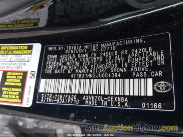 TOYOTA CAMRY HYBRID LE, 4T1B31HK5JU004384