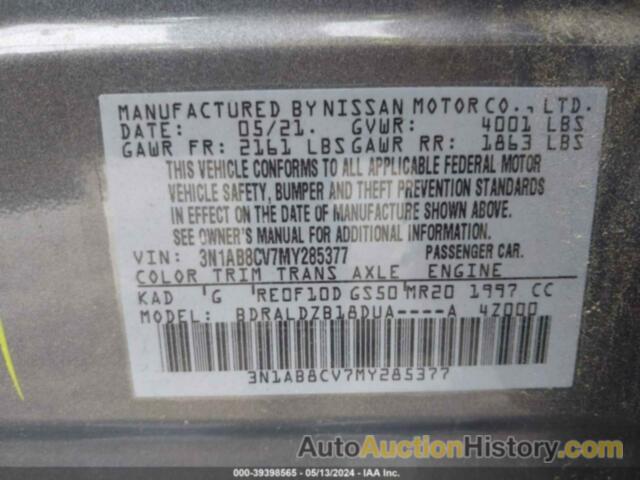 NISSAN SENTRA SV XTRONIC CVT, 3N1AB8CV7MY285377