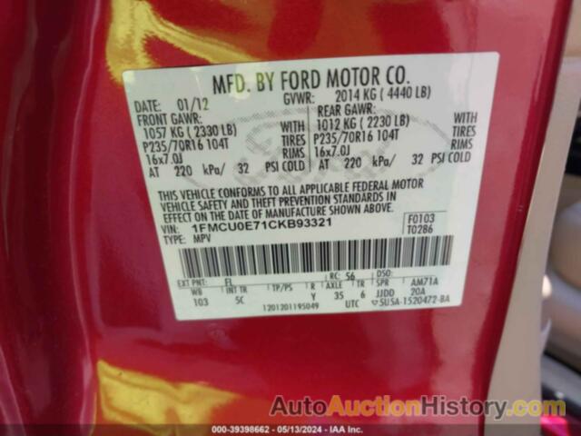 FORD ESCAPE LIMITED, 1FMCU0E7XCK893321