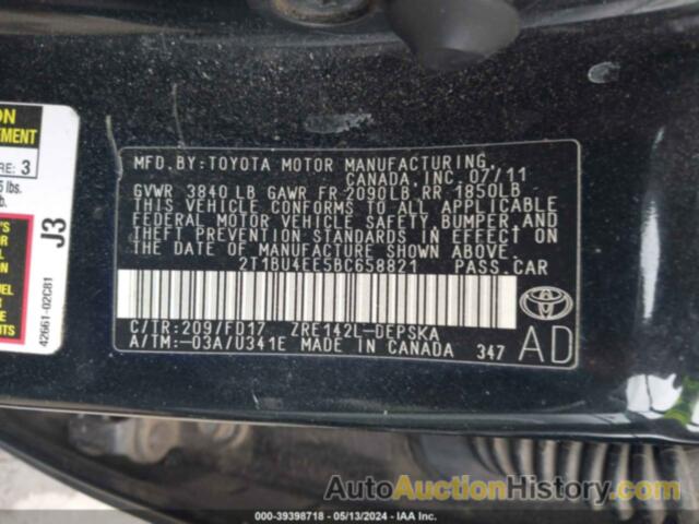 TOYOTA COROLLA S, 2T1BU4EE5BC658821