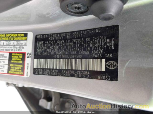 TOYOTA CAMRY SE, 4T1B11HK0JU567509