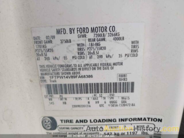 FORD F150 SUPERCREW, 1FTPW14V89FA68386