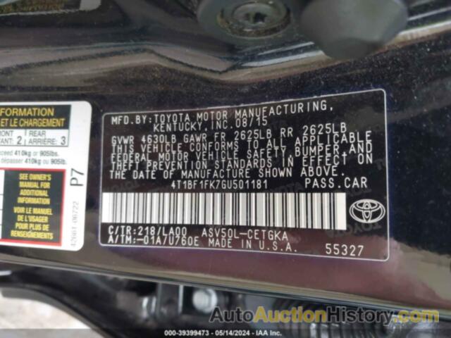 TOYOTA CAMRY XLE, 4T1BF1FK7GU501181