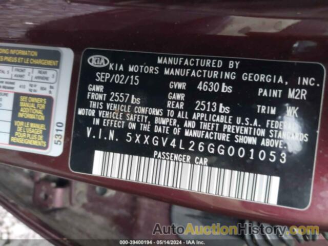 KIA OPTIMA SXL, 5XXGV4L26GG001053