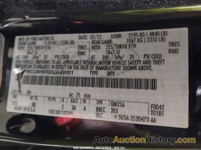 FORD ESCAPE SEL, 1FMCU9H9XDUA49001