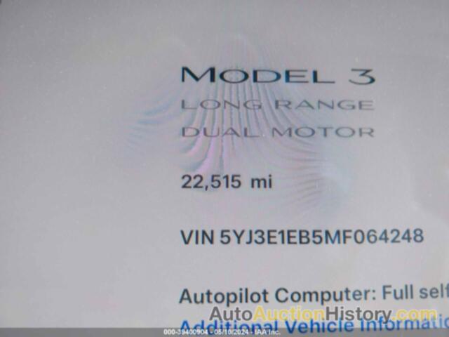 TESLA MODEL 3 LONG RANGE DUAL MOTOR ALL-WHEEL DRIVE, 5YJ3E1EB5MF064248