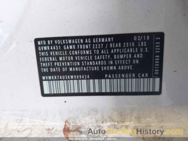 VOLKSWAGEN E-GOLF SE, WVWKR7AU3KW909424