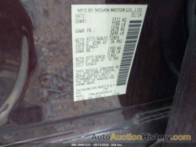 NISSAN ARMADA PLATINUM, 5N1BA0NE3EN607557