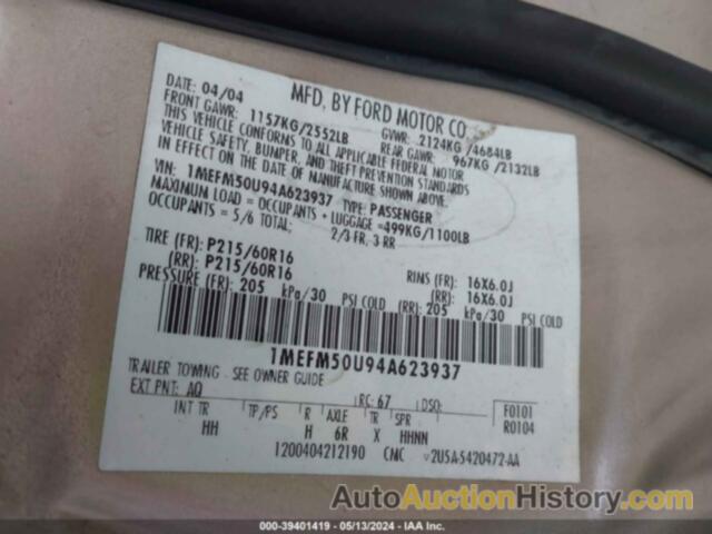 MERCURY SABLE GS, 1MEFM50U94A623937