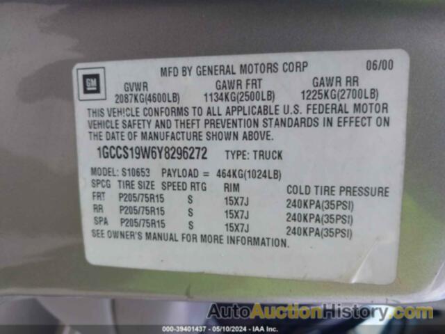 CHEVROLET S-10 LS, 1GCCS19W6Y8296272