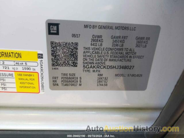 BUICK ENCLAVE PREMIUM, 5GAKRCKD5HJ348027