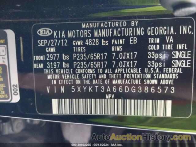 KIA SORENTO LX, 5XYKT3A66DG386573