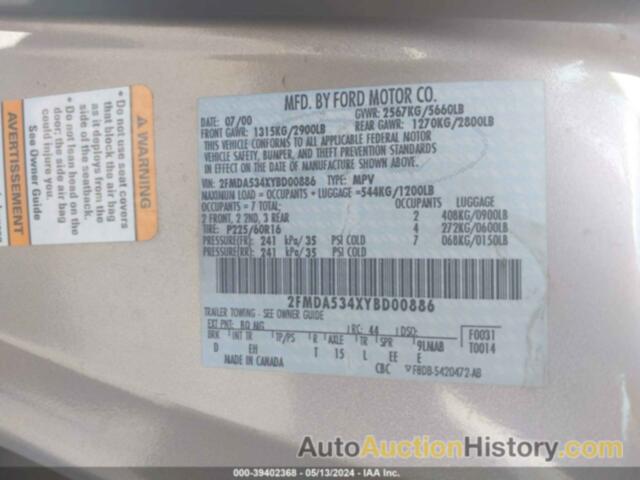 FORD WINDSTAR LIMITED/SEL, 2FMDA534XYBD00886