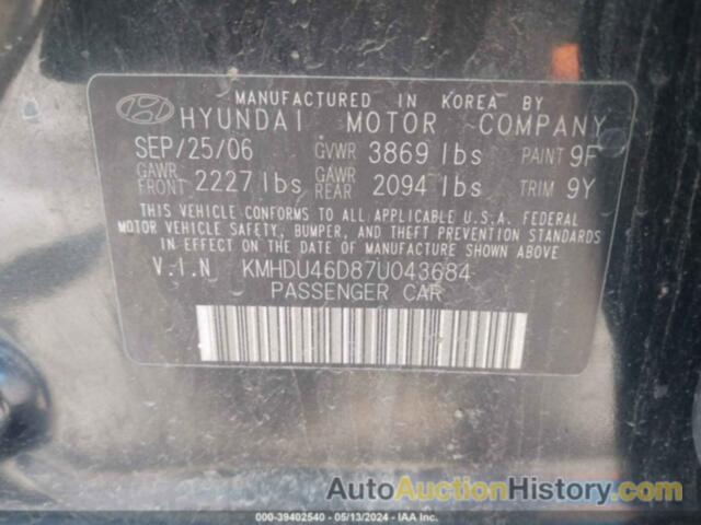 HYUNDAI ELANTRA GLS/LIMITED/SE, KMHDU46D87U043684