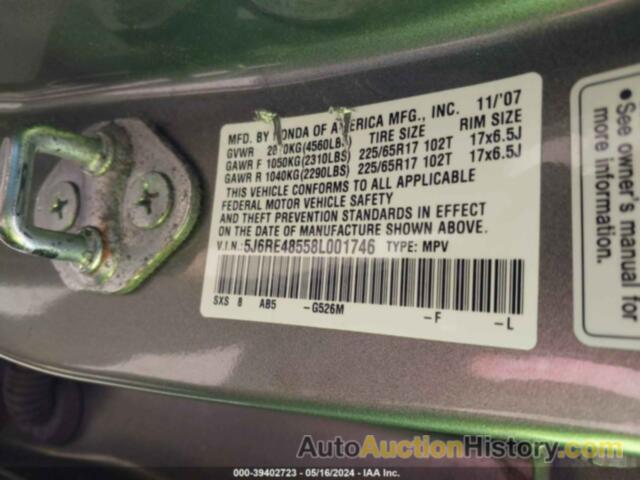 HONDA CR-V EX, 5J6RE48558L001746