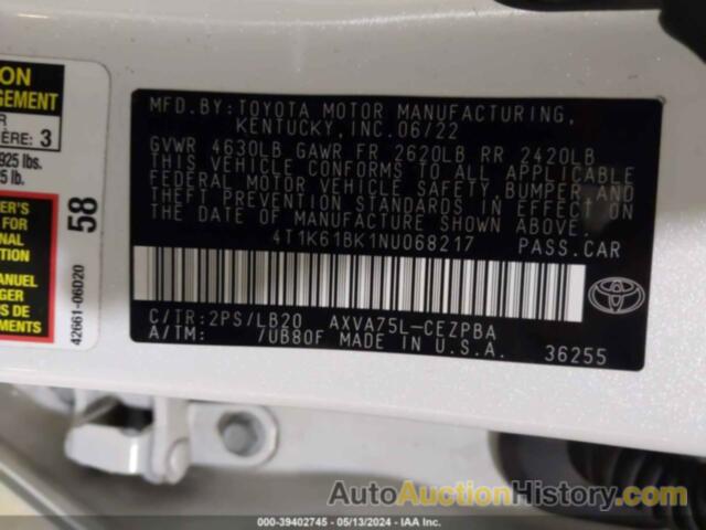 TOYOTA CAMRY XSE AWD, 4T1K61BK1NU068217