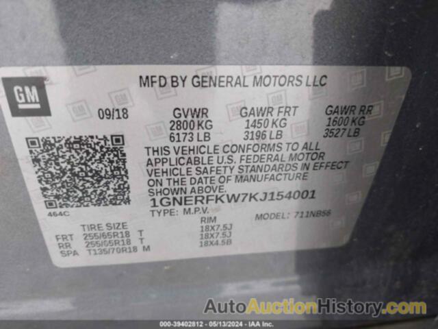 CHEVROLET TRAVERSE LS, 1GNERFKW7KJ154001