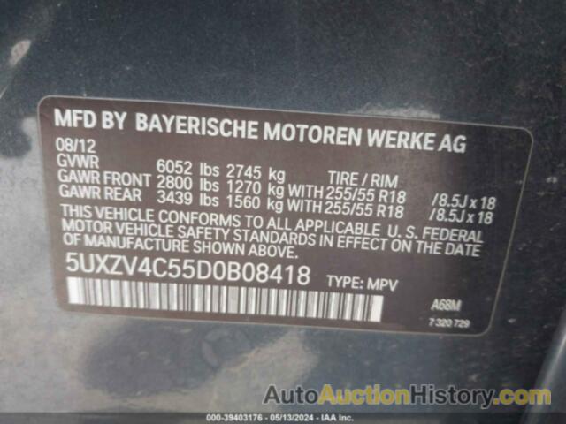 BMW X5 XDRIVE35I, 5UXZV4C55D0B08418