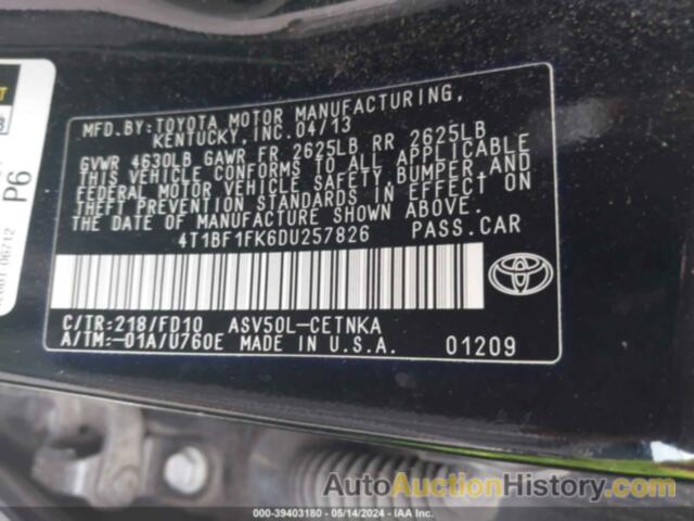 TOYOTA CAMRY LE, 4T1BF1FK6DU257826