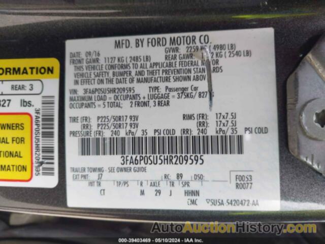 FORD FUSION ENERGI TITANIUM, 3FA6P0SU5HR209595