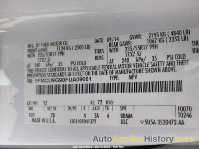 FORD ESCAPE SE, 1FMCU9G90FUA09661