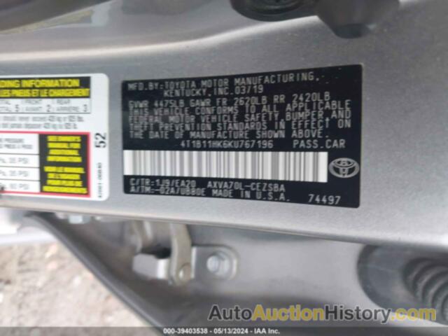 TOYOTA CAMRY SE, 4T1B11HK6KU767196