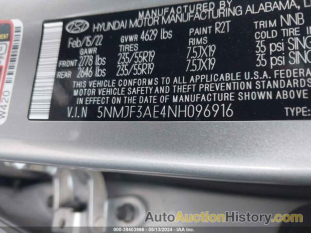 HYUNDAI TUCSON SEL, 5NMJF3AE4NH096916