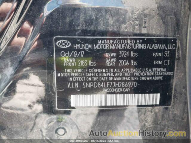 HYUNDAI ELANTRA SEL, 5NPD84LF7JH286970