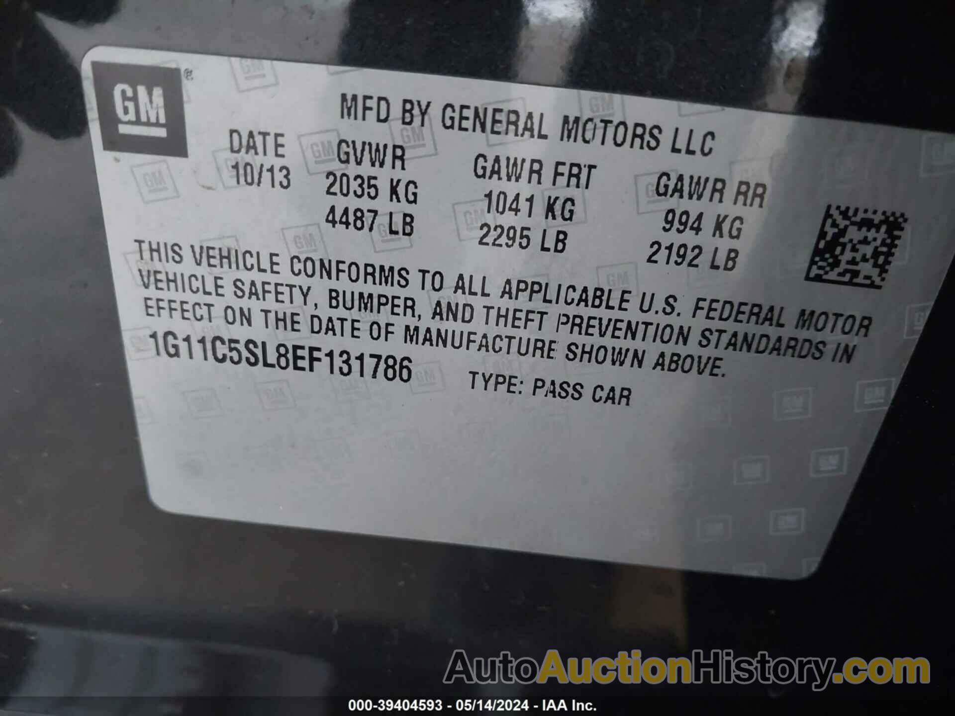 CHEVROLET MALIBU 1LT, 1G11C5SL8EF131786