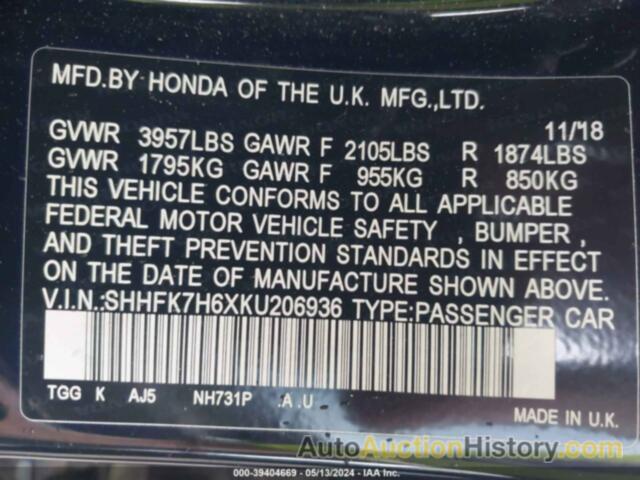 HONDA CIVIC EX, SHHFK7H6XKU206936