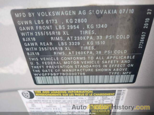 VOLKSWAGEN TOUAREG VR6 SPORT, WVGFF9BP7BD000706