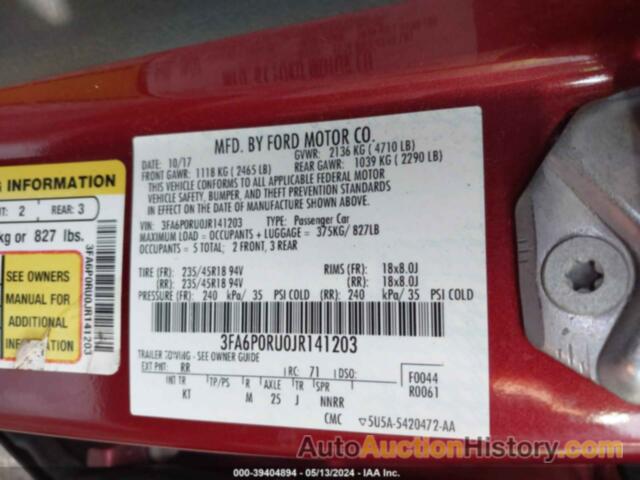 FORD FUSION TITANIUM/PLATINUM HEV, 3FA6P0RU0JR141203