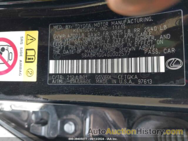 LEXUS ES 350, 58ABK1GG4GU002577