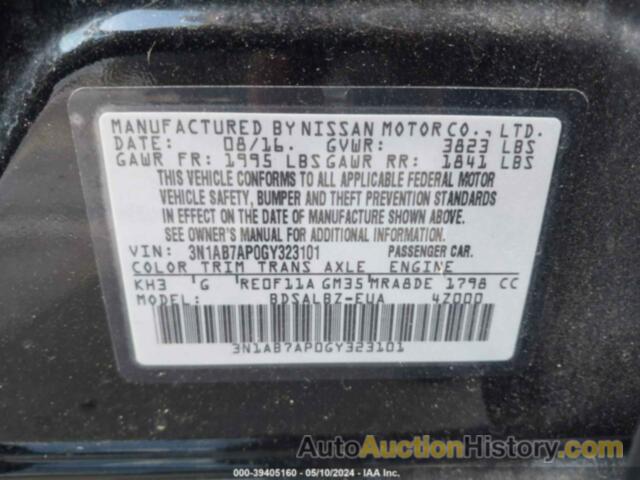 NISSAN SENTRA S, 3N1AB7AP0GY323101