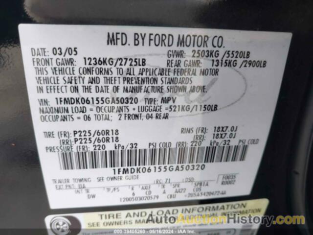 FORD FREESTYLE LIMITED, 1FMDK06155GA50320