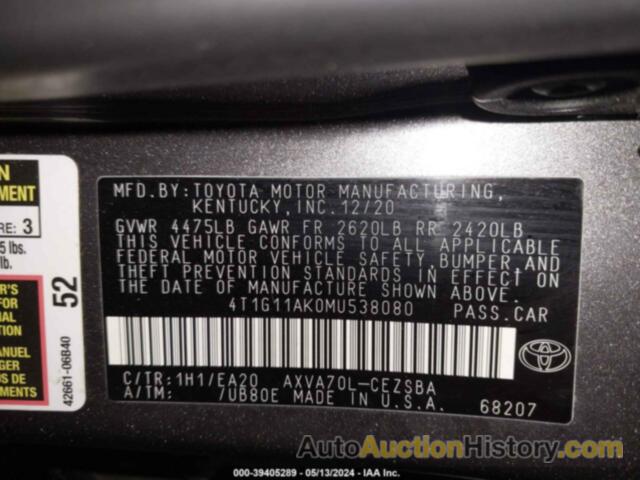 TOYOTA CAMRY SE/SE NIGHT SHADE, 4T1G11AK0MU538080